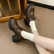 复古圆头厚底粗跟系带单鞋女2025新款春秋英伦风小皮鞋