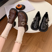 复古粗跟小皮鞋女2025新款韩版圆头乐福鞋女软底懒人单鞋黑色