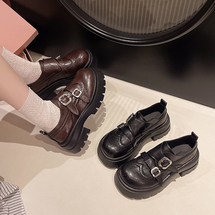 复古粗跟小皮鞋女2025新款韩版圆头乐福鞋女软底懒人单鞋黑色