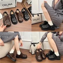 女王范复古黑色大头粗跟小皮鞋女2026新款春秋配裙子百搭乐福