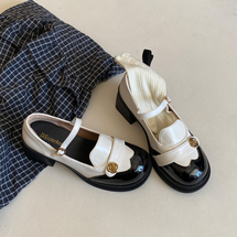 漂鸿法式新款黑色山茶花乐福玛丽珍鞋女2025秋冬新款圆头粗跟